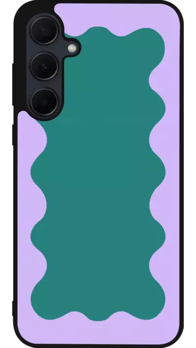 Coque Samsung Galaxy A35 5G - Silicone rigide noir Wavy Rectangle Green Purple