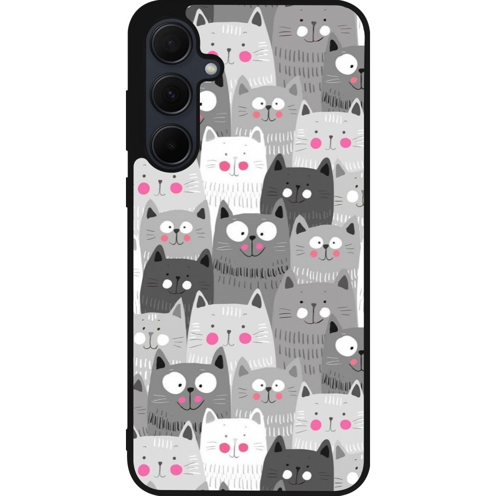 Coque Samsung Galaxy A36 - Silicone rigide noir Chats gris troupeau