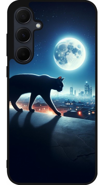 Samsung Galaxy A36 Case Hülle - Silikon schwarz Schwarze Katze unter dem Vollmond