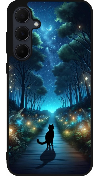 Samsung Galaxy A36 Case Hülle - Silikon schwarz Schwarze Katze Spaziergang