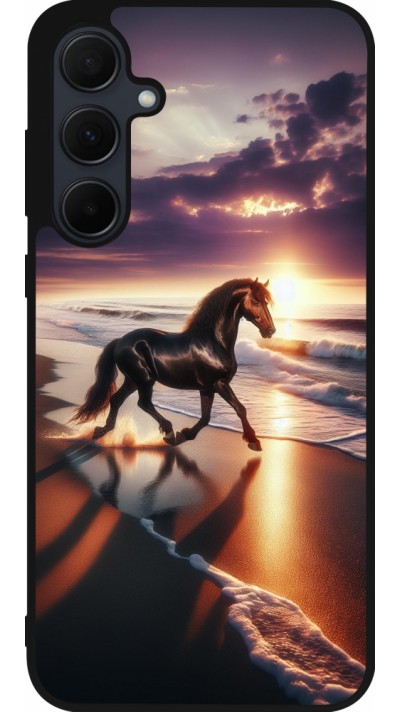 Coque Samsung Galaxy A36 - Silicone rigide noir Cheval majestueux plage