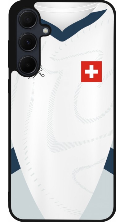 Coque Samsung Galaxy A36 - Silicone rigide noir Maillot de football Suisse Extérieur personnalisable