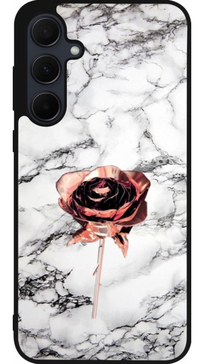 Coque Samsung Galaxy A36 - Silicone rigide noir Marble Rose Gold