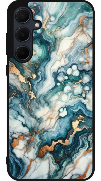 Coque Samsung Galaxy A36 - Silicone rigide noir Marbre Vert Bleu Doré
