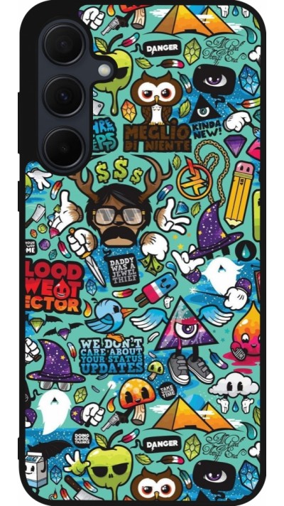 Coque Samsung Galaxy A36 - Silicone rigide noir Mixed Cartoons Turquoise