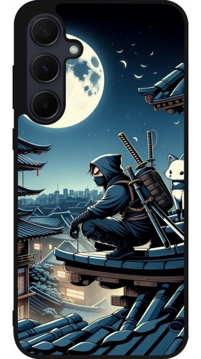 Coque Samsung Galaxy A36 - Silicone rigide noir Ninja sous la lune