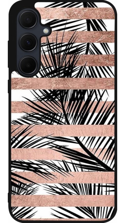 Coque Samsung Galaxy A36 - Silicone rigide noir Palm trees gold stripes