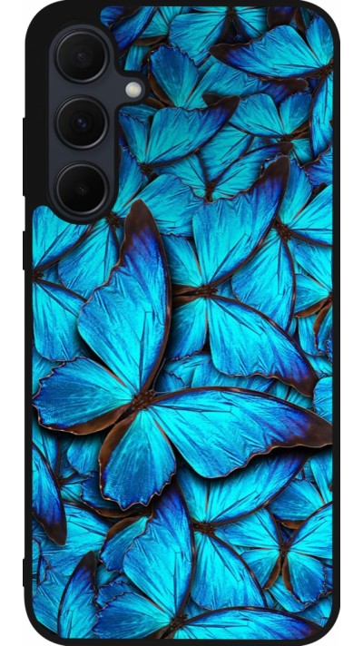 Coque Samsung Galaxy A36 - Silicone rigide noir Papillon bleu