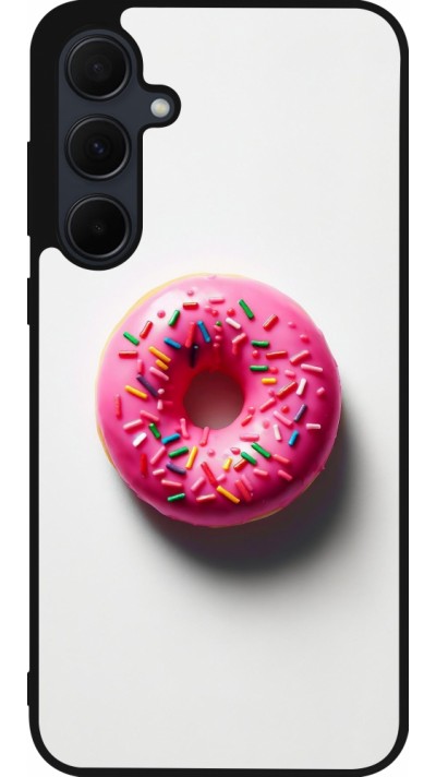 Coque Samsung Galaxy A36 - Silicone rigide noir Weißer Hintergrund, pinker Donut