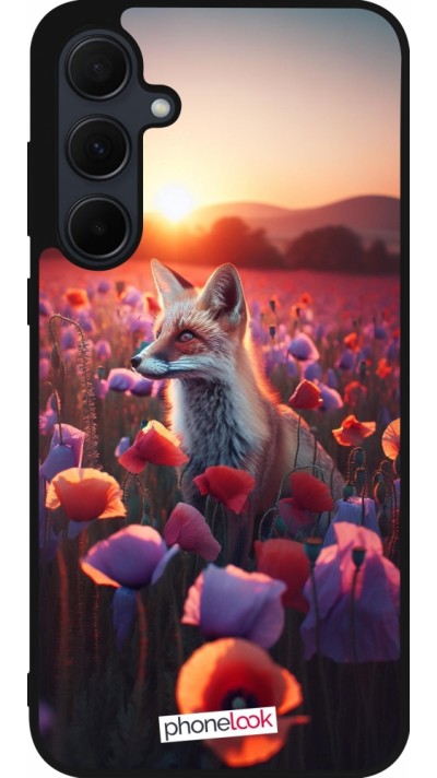 Samsung Galaxy A36 Case Hülle - Silikon schwarz Purpurroter Fuchs bei Dammerung
