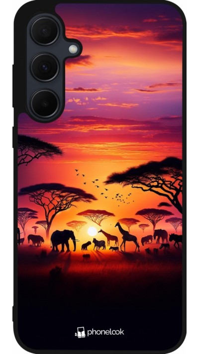 Samsung Galaxy A36 Case Hülle - Silikon schwarz Safari Sonnenuntergang Wildtiere