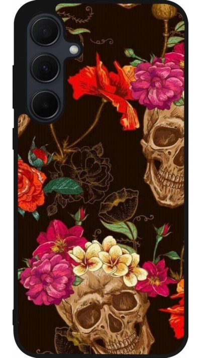 Samsung Galaxy A36 Case Hülle - Silikon schwarz Skulls and flowers