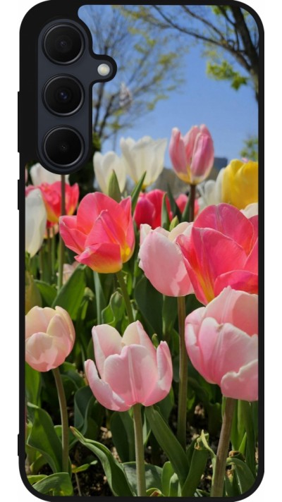 Coque Samsung Galaxy A36 - Silicone rigide noir Tulips Spring 2026