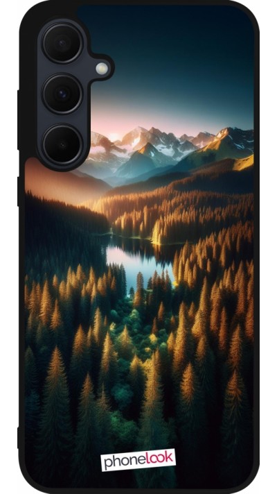 Samsung Galaxy A36 Case Hülle - Silikon schwarz Sonnenuntergang Waldsee