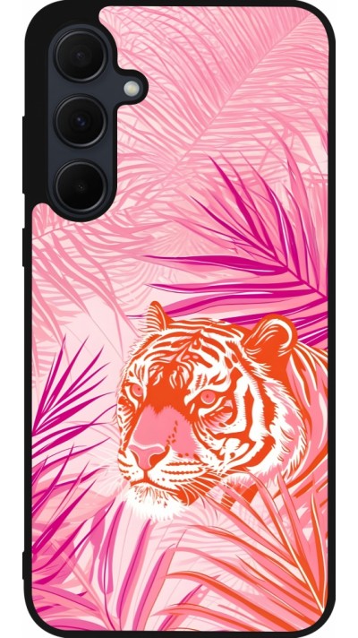 Samsung Galaxy A36 Case Hülle - Silikon schwarz Tiger Palmen rosa
