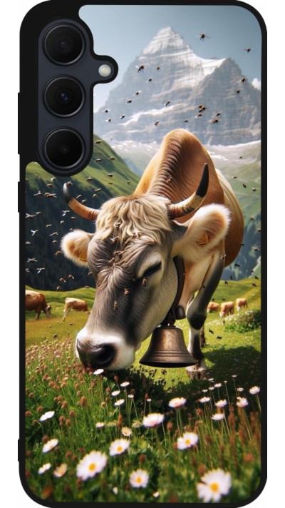 Coque Samsung Galaxy A36 - Silicone rigide noir Vache montagne Valais