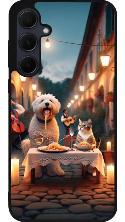 Coque Samsung Galaxy A36 - Silicone rigide noir Valentine 2024 Dog & Cat Candlelight