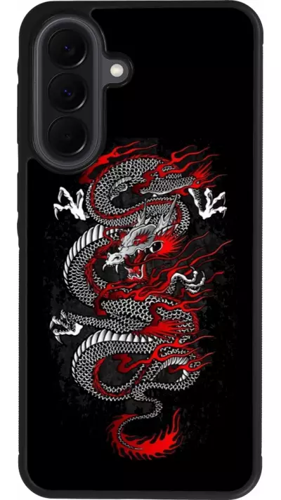 Coque Samsung Galaxy A37 - Silicone rigide noir Japanese style Dragon Tattoo Red Black