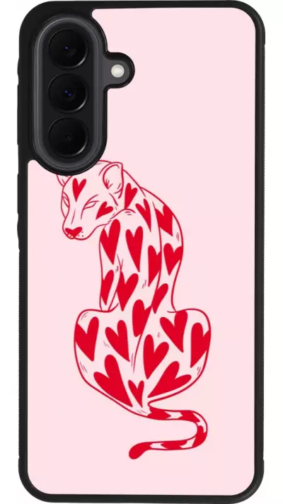 Coque Samsung Galaxy A37 - Silicone rigide noir Leopard with hearts 2026