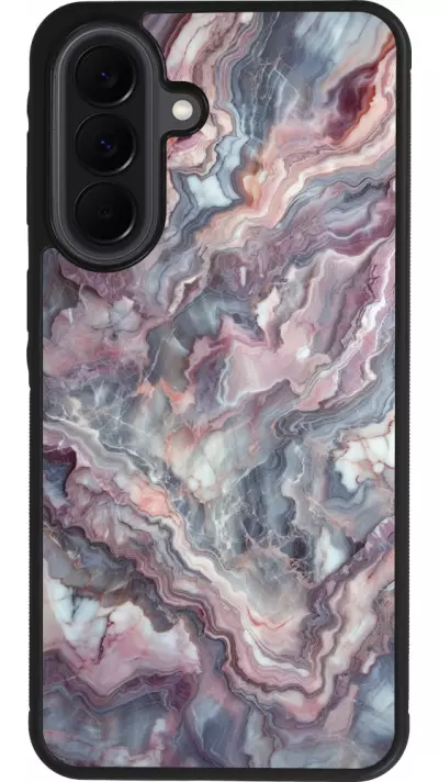 Coque Samsung Galaxy A37 - Silicone rigide noir Marbre violette argentée