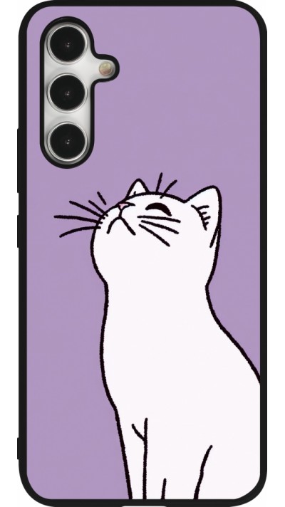 Coque Samsung Galaxy A54 5G - Silicone rigide noir Chat sur fond violet
