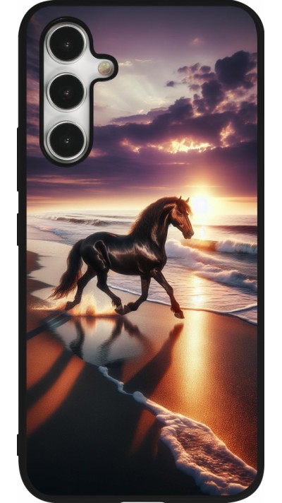 Coque Samsung Galaxy A54 5G - Silicone rigide noir Cheval majestueux plage