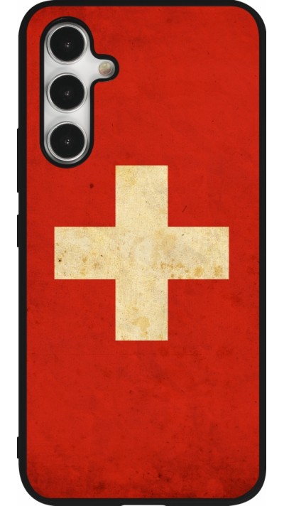 Coque Samsung Galaxy A54 5G - Silicone rigide noir Vintage Flag SWISS