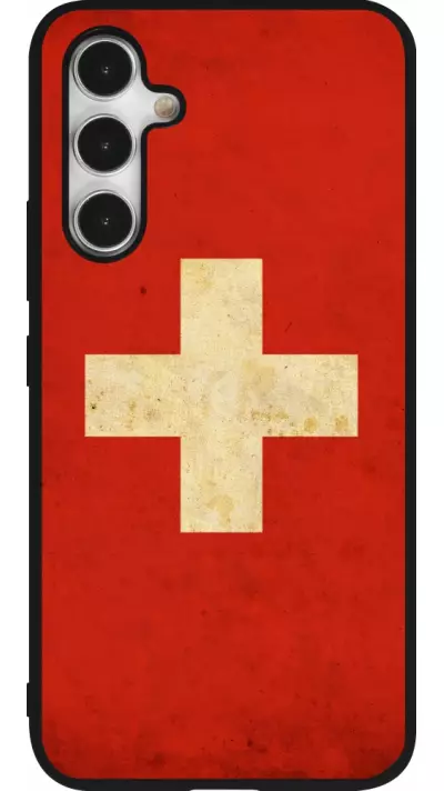 Coque Samsung Galaxy A54 5G - Silicone rigide noir Vintage Flag SWISS