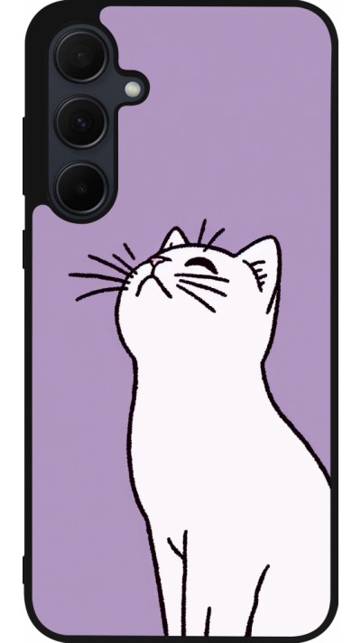 Coque Samsung Galaxy A55 5G - Silicone rigide noir Chat sur fond violet