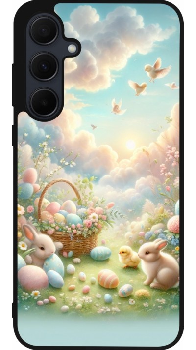 Coque Samsung Galaxy A55 5G - Silicone rigide noir Easter 2025 Pastel Pâques