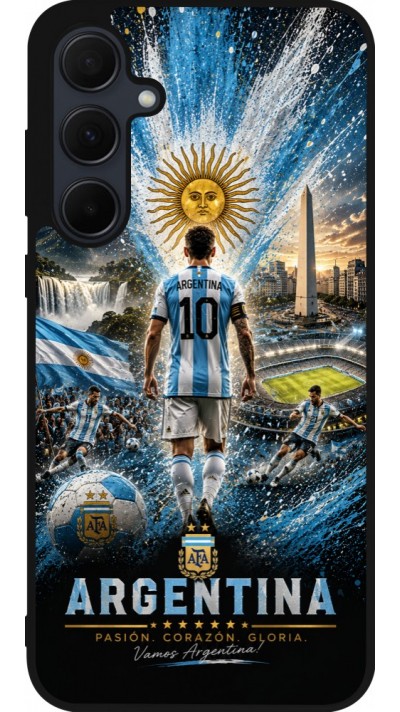 Coque Samsung Galaxy A55 5G - Silicone rigide noir Football Argentine splash 2026
