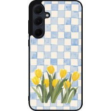 Coque Samsung Galaxy A55 5G - Silicone rigide noir Blue vichy tulips Spring 2026