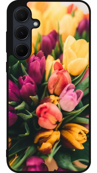 Coque Samsung Galaxy A55 5G - Silicone rigide noir Bouquet of tulips Spring 2026