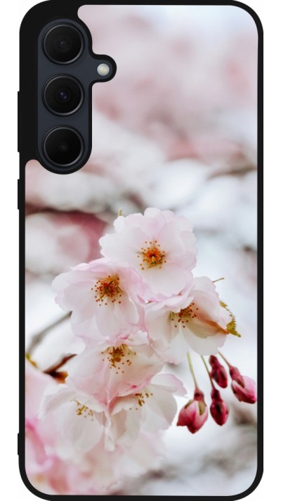 Coque Samsung Galaxy A55 5G - Silicone rigide noir Cherry tree Spring 2026