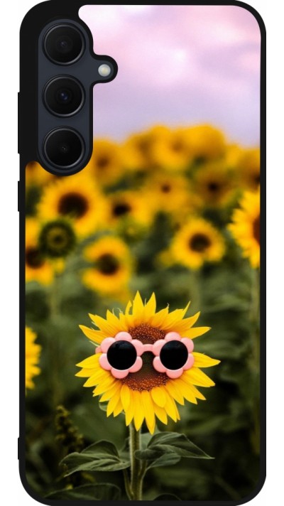 Coque Samsung Galaxy A55 5G - Silicone rigide noir Sunflower with glasses Spring 2026