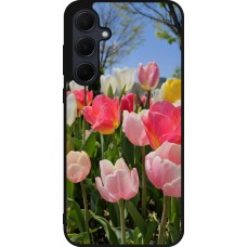 Coque Samsung Galaxy A55 5G - Silicone rigide noir Tulips Spring 2026