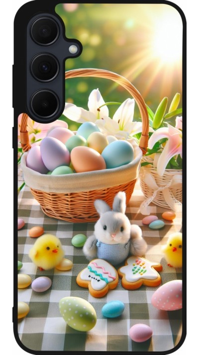 Coque Samsung Galaxy A56 - Silicone rigide noir Easter 2025 Panier Pâques