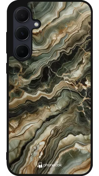 Coque Samsung Galaxy A56 - Silicone rigide noir Marbre Olive