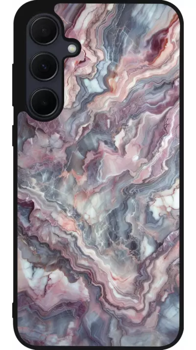 Coque Samsung Galaxy A56 - Silicone rigide noir Marbre violette argentée