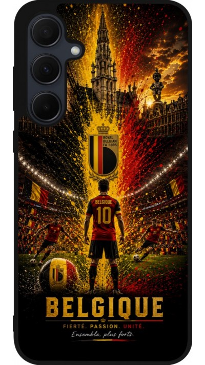 Coque Samsung Galaxy A56 - Silicone rigide noir Football Belgique splash 2026