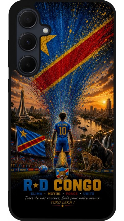 Coque Samsung Galaxy A56 - Silicone rigide noir Football République démocratique du Congo splash 2026