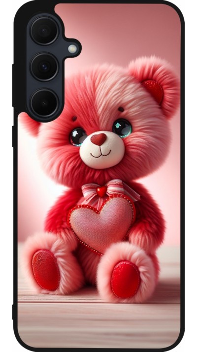 Coque Samsung Galaxy A56 - Silicone rigide noir Valentine 2024 Ourson rose
