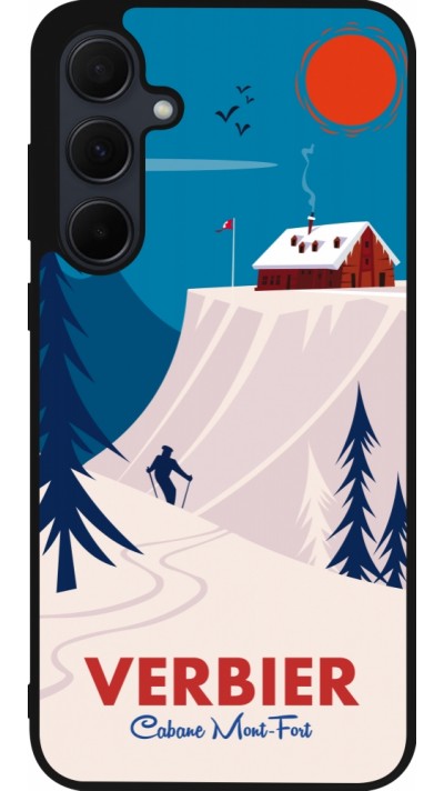 Coque Samsung Galaxy A56 - Silicone rigide noir Verbier Cabane Mont-Fort