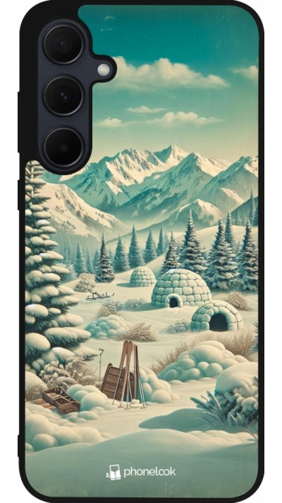 Coque Samsung Galaxy A56 - Silicone rigide noir Vintage Snowy Mountain Igloo