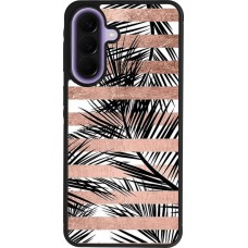 Coque Samsung Galaxy A57 5G - Silicone rigide noir Palm trees gold stripes