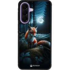 Coque Samsung Galaxy A57 5G - Silicone rigide noir Renard lune forêt