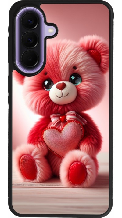 Coque Samsung Galaxy A57 5G - Silicone rigide noir Valentine 2024 Ourson rose