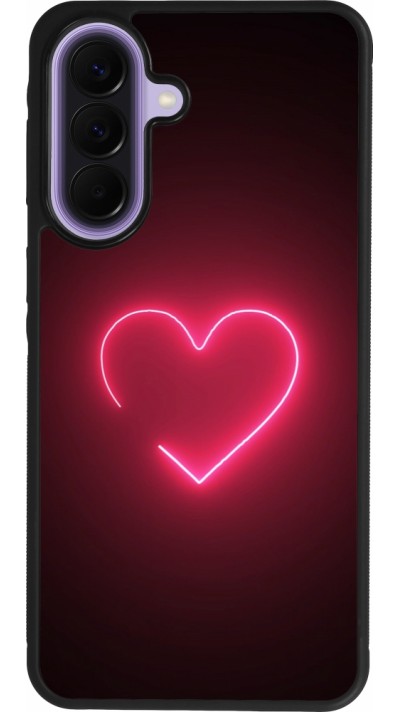 Coque Samsung Galaxy A57 5G - Silicone rigide noir Valentine 2023 single neon heart