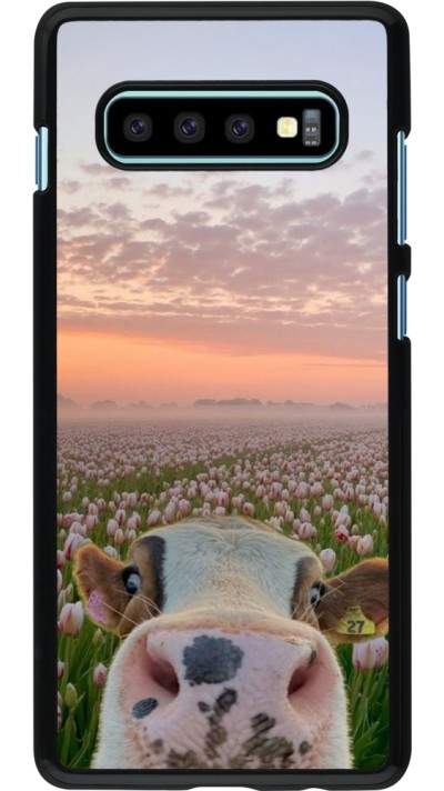 Coque Samsung Galaxy S10+ - Cow with tulips Spring 2026