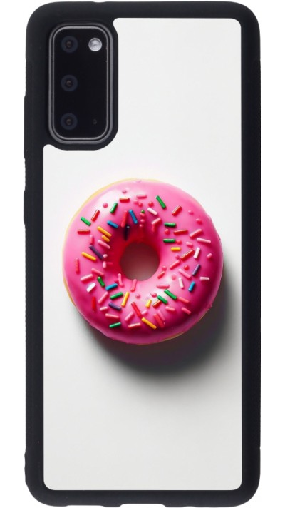 Samsung Galaxy S20 Case Hülle - Silikon schwarz Weisser Hintergrund, pinker Donut